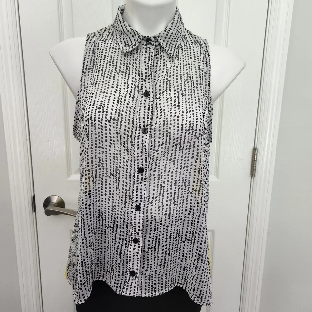BCX Black, White, & Yellow Sheer Top